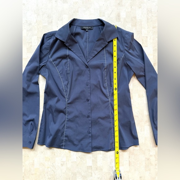 Lafayette 148 New York Shirt Womens 10 Petite Blue Tailored Collar Button Down - Picture 5 of 8